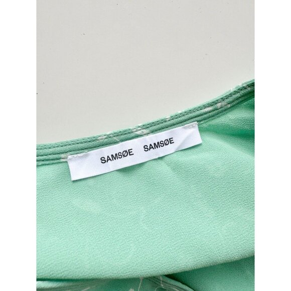 SAMSOE SAMSOE Klea Green Floral Crepe Short Sleeve Wrap Blouse, Size S - Picture 13 of 16